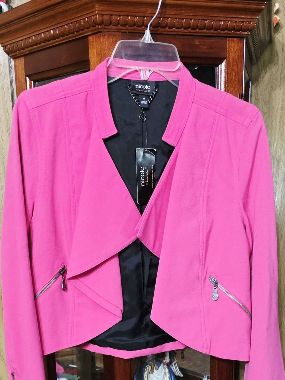 NWT! Nicole Hot Pink Draped Open-Front Blazer Size Medium